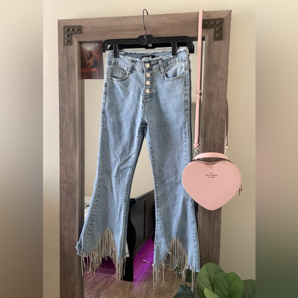 Blue B Rhinestone High Rise Cropped Flare Jean - Picture 7 of 7